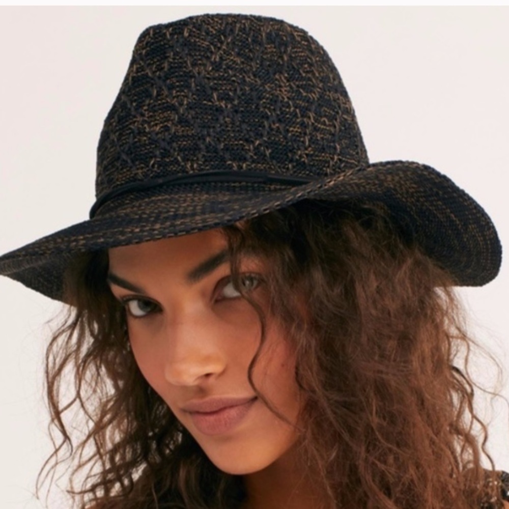 Free People Montana Woven Hat Black Brown